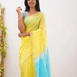 ville fashion Women Woven Linen Saree with Contrast Pallu image 4