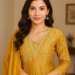 acai Women Embroidered Flared Kurta Suit Set image 4