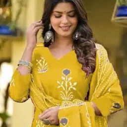 acai Women Block Print A-Line Kurta Suit Set image 4