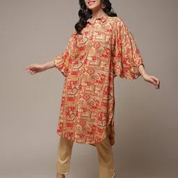 biba Women Geometric Print Straight Kurta image 5