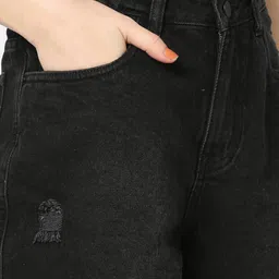 yousta Women Mid-Rise Distressed Denim Shorts image 5