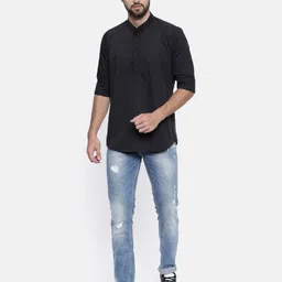 cross court Shirt Kurta with Band Collar image 5