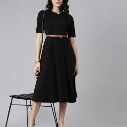 twin birds Round-Neck A-Line Dress with Insert Pocket image 5