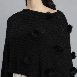 showoff Women Boat-Neck Poncho with Fringes image 5