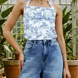 Shein Tie-Up Neck Graphic Print Backless Fitted Short Top-picture-30