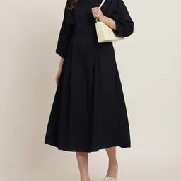 Shein Boat Neck Extended Sleeve Pleated A-line Dress-picture-27