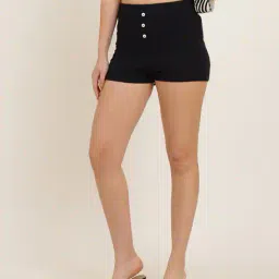 Shein High Rise Mock Buttons Textured Mini Hot Pants image 1