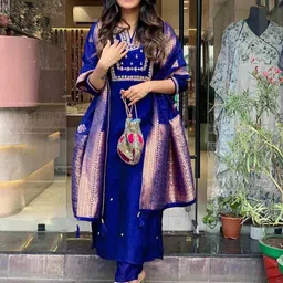 svaraa Women Embroidered Straight Kurta Set image 1
