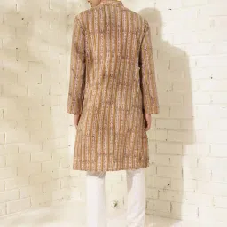 fabindia Men Striped Regular Fit Long Kurta with Mandarin Collar image 5