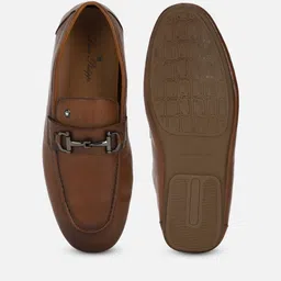 louis philippe Men Textured Round-Toe Slip-On Loafers with Metal Accent image 5