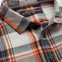 the indian garage co Men Checked Slim Fit Shirt with Patch Pocket image 5