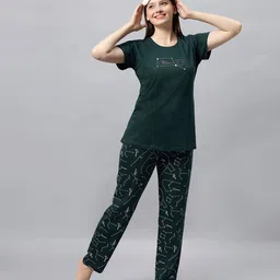 dzzo Women Typographic Print T-Shirt & Pyjamas Set image 5