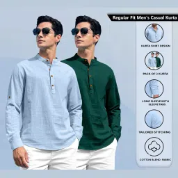 zombom Men Pack of 2 Regular Fit Short Kurtas image 5