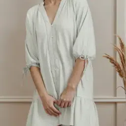 Shein Tie-Up Peasant Sleeve Buttoned Drop Waist Dress-picture-46