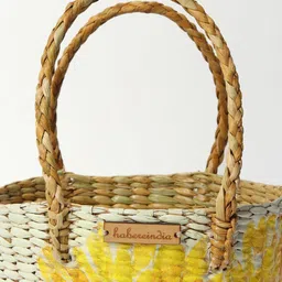 habere india Floral Print Seagrass Hamper Basket with Handle image 5
