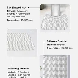 savya home Set of 2 Chevron Print Bathroom Mats & Shower Curtain image 5