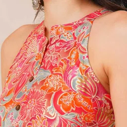 globus Women Mandarin Collar All-Over Floral Print Tiered Fit & Flare Fusion Maxi Dress image 5