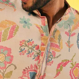 kisah Men Floral Print Regular Fit Long Kurta image 5