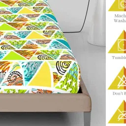 divine casa 144 TC Geometric Print Fitted Double Bedsheet with Pillow Covers image 5
