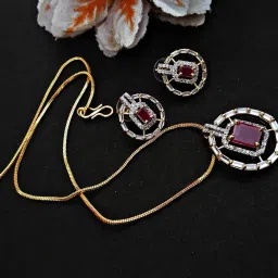 lucky jewellery American Diamond-Studded Pendant & Earrings Set image 5