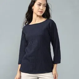 Shein Casual Medium Length Boat Neck Textured Top-picture-34