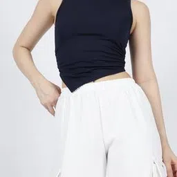 Shein Asymmetrical Hem Ruched Crop Fitted Tank Top-image-6