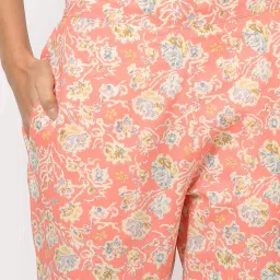 fusion Women Floral Print A-Line Kurta with Pants image 5