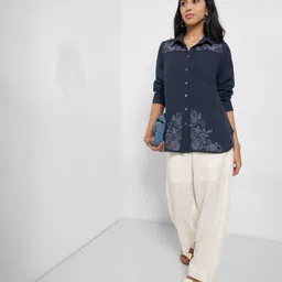 akkriti by pantaloons Women Embroidered Shirt with Spread Collar image 5