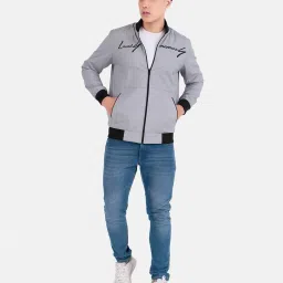 buda jeans co Men Typographic Print Regular Fit Zip-Front Bomber Jacket image 5