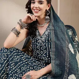 stylum Women Bandhani Print A-Line Kurta with Dupatta image 5