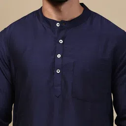 white heart Men Regular Fit kurta with Mandarin-Collar image 5