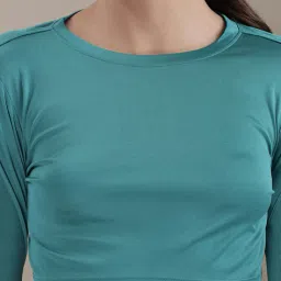 Shein Full Sleeves Thumb Hole Teal Crop Top image 5