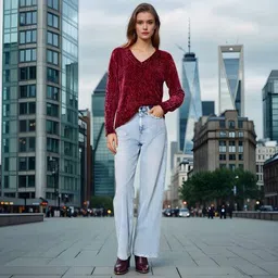 Shein Women Relaxed Fit V-Neck Pullover image 5