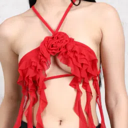 Shein Spaghetti Strap Ruffle Tassel Detail Micro Crop Top image 5