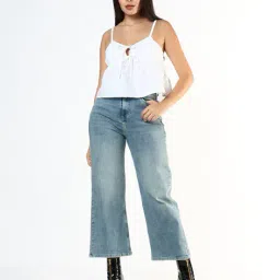 buda jeans co Women Heavily Washed High-Rise Wide-Leg Cropped Jeans image 5