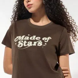 outzidr global Women Typographic Print Regular Fit Crew-Neck T-Shirt image 5