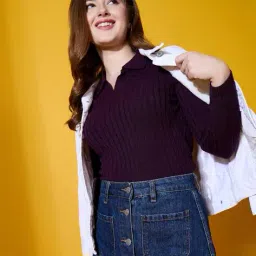 98°north Women Ribbed Pullover with Collar Neck image 5