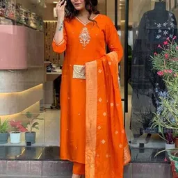 nyrika Women Embroidered Straight Kurta Suit Set image 5