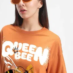 bewakoof Women Graphic Oversized Fit Round-Neck T-Shirt image 5