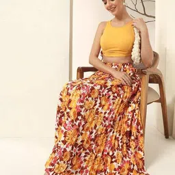 zwerlon x ag Women Floral Print Pleated A-Line Skirt image 5