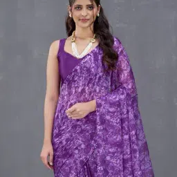 garden vareli Women Floral Print Chiffon Saree image 5