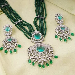 adwitiya Women Silver-Plated Stone-Studded Necklace & Earrings Set image 5