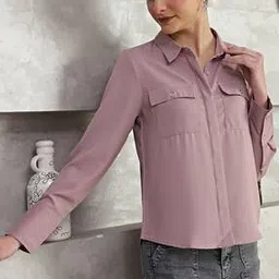 Shein Casual Spread Collar Cuffed Sleeves Shirt with Double Front Pocket-picture-21