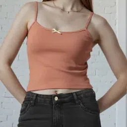Shein Spaghetti Strap Bow Detail Ribbed Crop Cami Top-picture-35