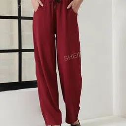 Shein Casual Full Length High Rise Wine Wide Leg Track Pants-picture-50