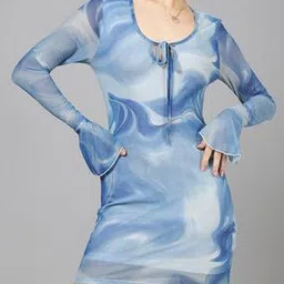 Shein Bell Sleeve Abstract Print Mini Bodycon Dress-picture-44