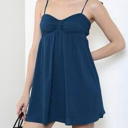 Shein Tie-Up Spaghetti Strap Teal Mini A-line Dress-picture-24