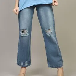 Shein Full Length Light Wash Distressed Straight Jeans-picture-53