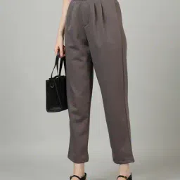 Shein Ankle Length High Rise Pleated Ribbed Trousers image 1