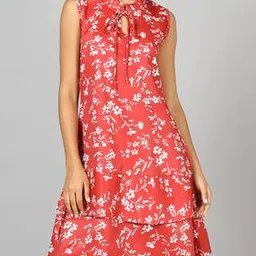 Shein Pleated Tie-Up Neck Floral Print A-Line Dress-picture-30